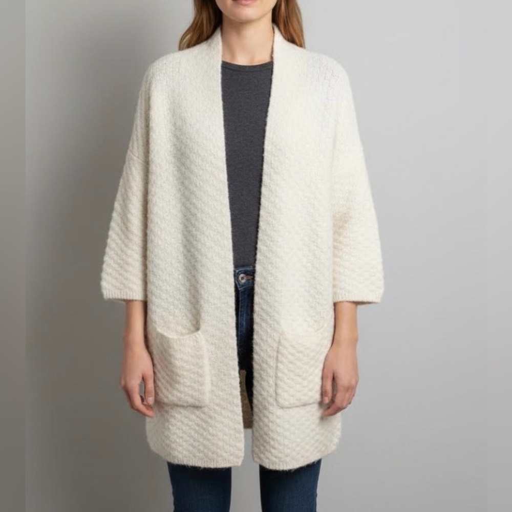 NWOT Max Sport Ivory Checkered Open Sweater Coat size M